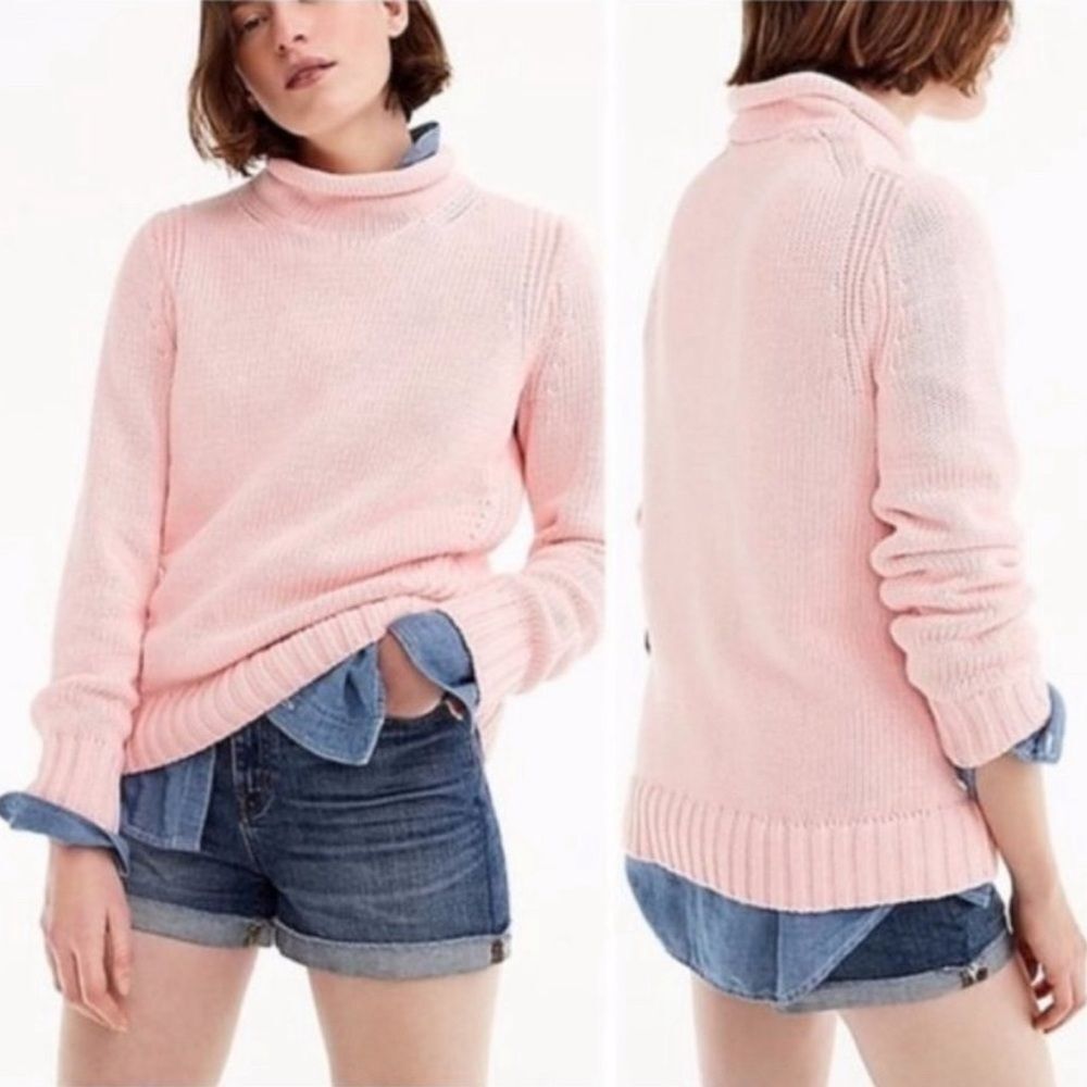 J.Crew Always Rollneck Sweater Pink Women’s Classic 100% Cotton Knit Pullover M - Picture 2 of 11